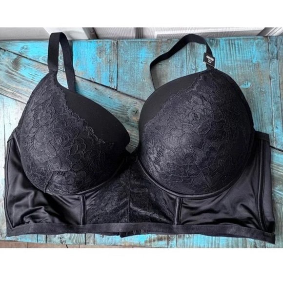 Size 44DDD Torrid Black Microfibre & Lace Push Up Plunge Longline Bra - Picture 3 of 4